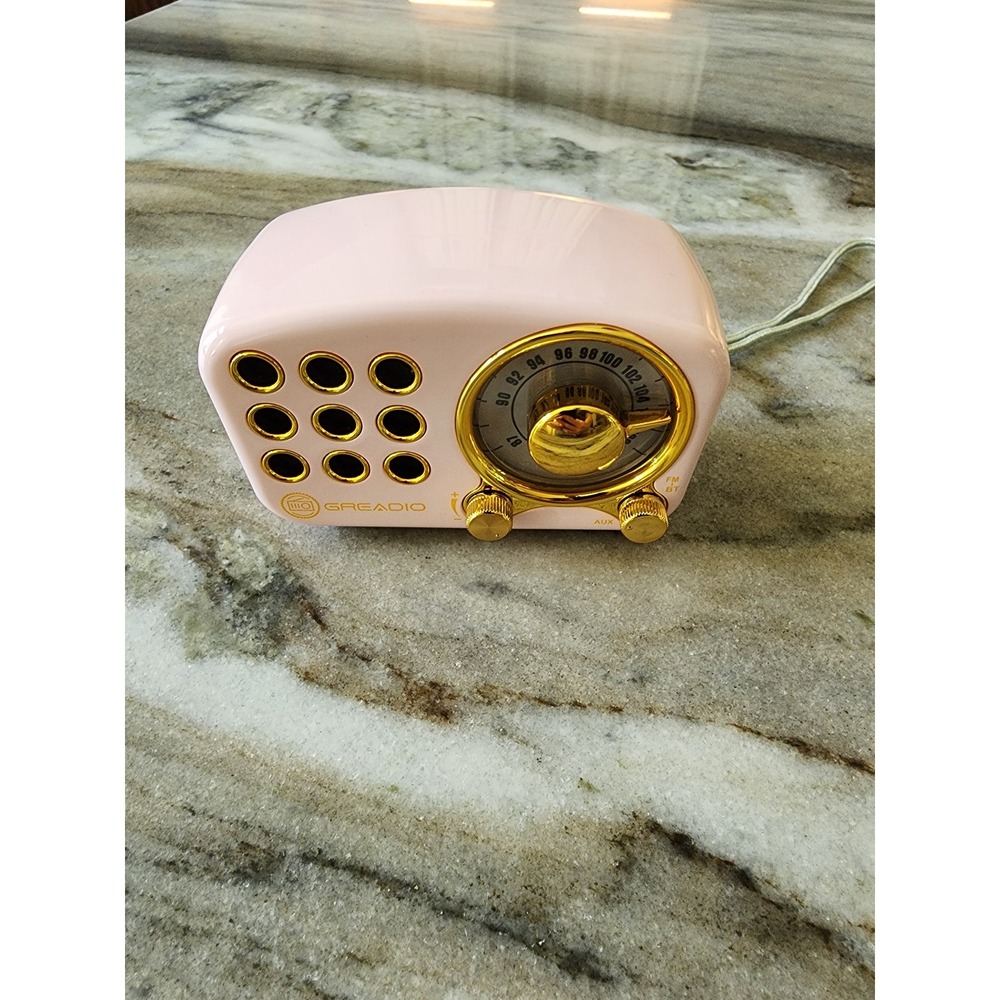 Greadio R919 Retro Bluetooth Speaker FM Radio Pink Gold Vintage Style Portable